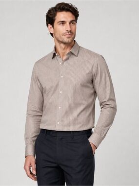 Faconnable Men's Slim Fit Striped Dress Shirt in Taupe